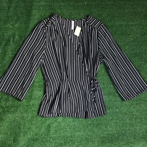 Xhilaration Striped Cross Tie Blouse - Picture 1 of 4